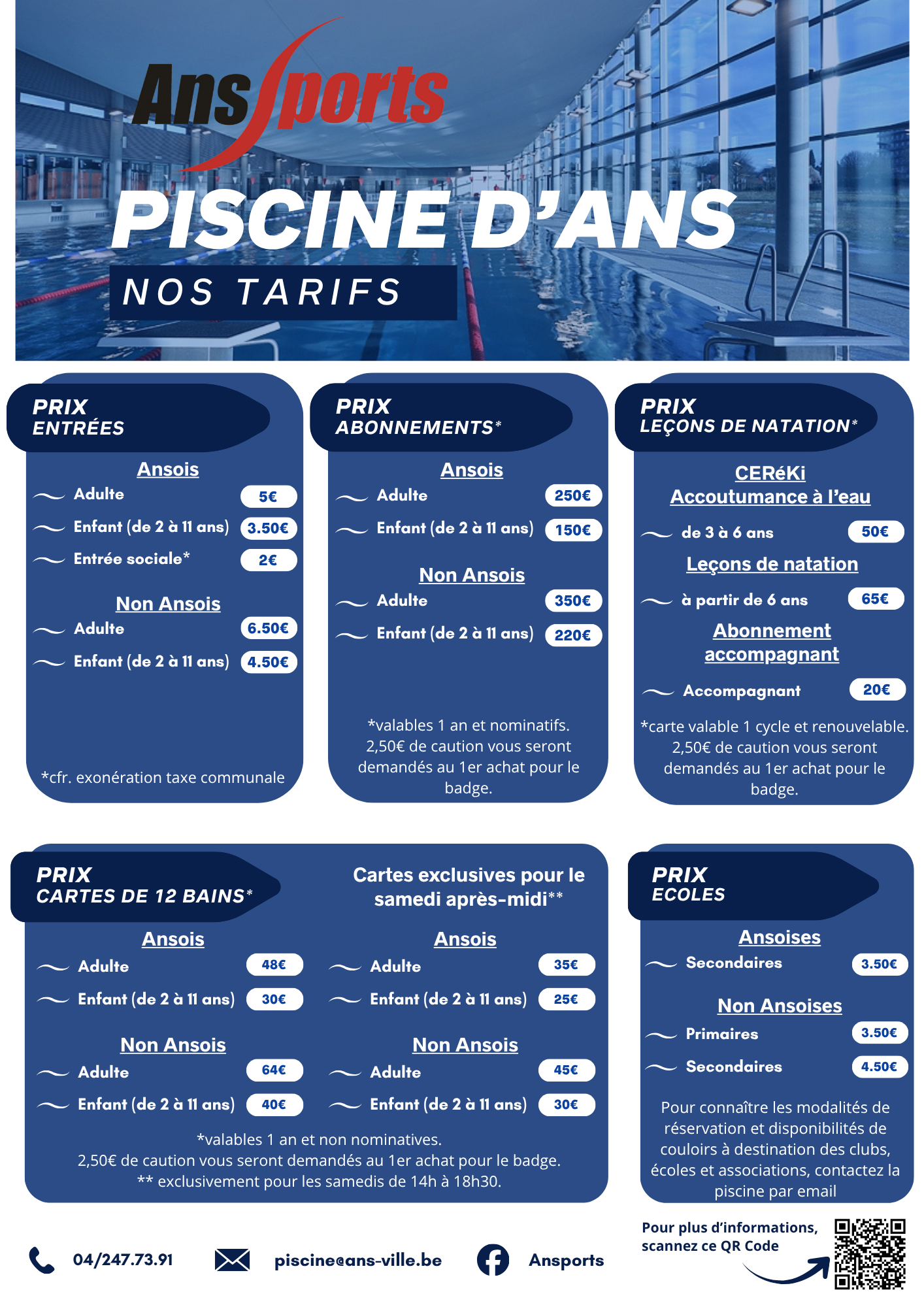 Tarifs piscine